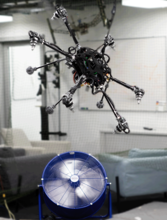 drone flying in an open space lab